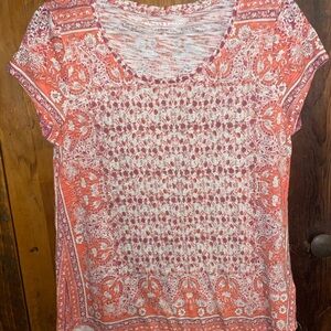 Lucky Brand Coral and Cream Paisley Short Sleeve Tee